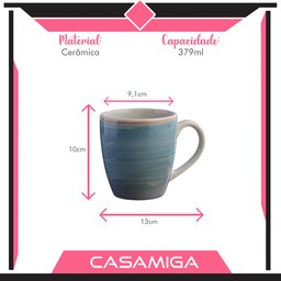 Caneca Chá Cerâmica Caoba 379ml Azul - 2