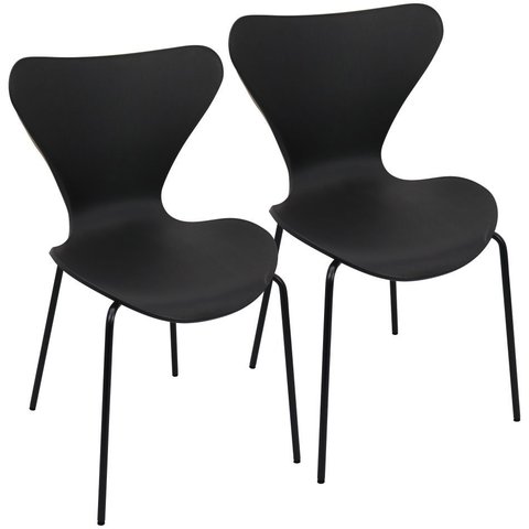 Kit 2 Cadeiras Jacobsen Polipropileno Sala Jantar Base Preta - Preto