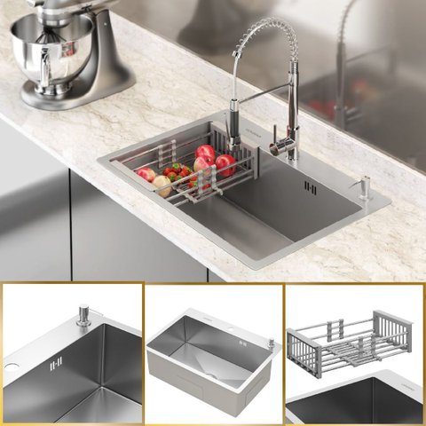 Cuba para Cozinha Gourmet Quebec Quadrada 62cm Aço Inox 304 com Cesto Escorredor Goldenx