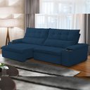 Ver imagem 1 de Sofá Retrátil Reclinável para Sala de Estar Living 230cm Ártico F04 Veludo Azul - Lyam Decor