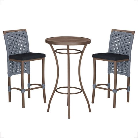 Mesa Bistro e 2 Banquetas Roma Marrom Corda Náutica 12 Trama Original