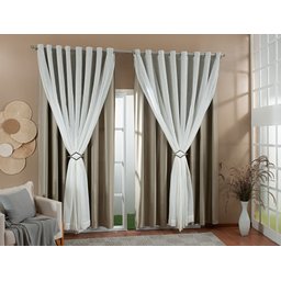 Cortina Gaze De Linho Forro Blackout 5,00x2,60 Sala E Quarto Avelã/Marfim - 1