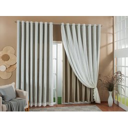 Cortina Gaze De Linho Forro Blackout 5,00x2,60 Sala E Quarto Avelã/Marfim - 2