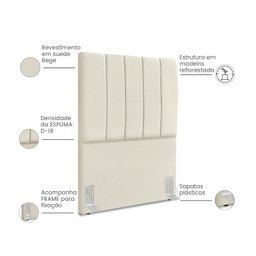 Cabeceira Estofada Solteiro Carla 90cm Suede Bege - 4