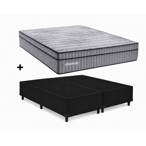 Cama Base Queen Preto Colchão Queen Exclusive Sleep Molas Ensacadas 158x198 - Ortobom