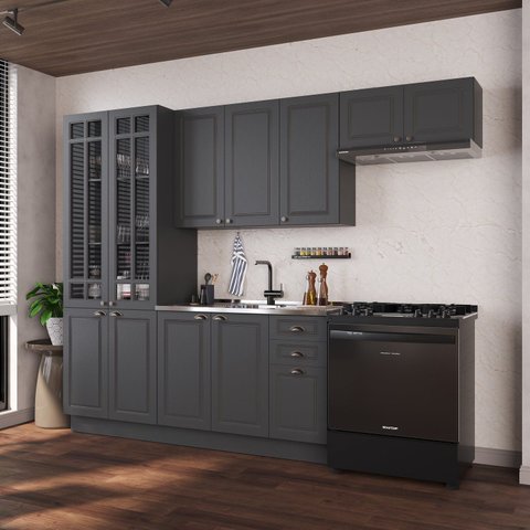 Cozinha Modulada 4 Peças em MDF Bari Chumbo