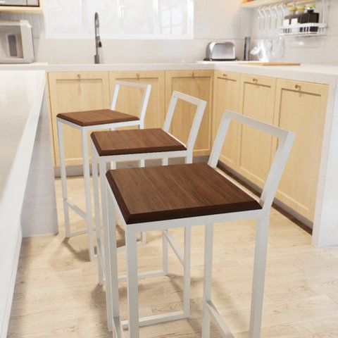 Jogo 3 Banqueta Alta Balcão Bistrô Branca Confort Industrial Premium Imbuia Don Castro Decor Industr