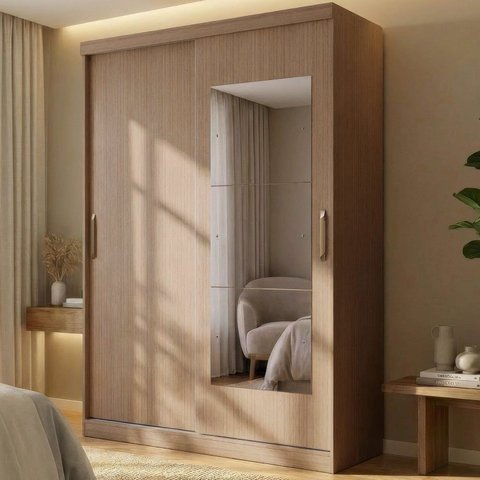 Guarda-Roupa 2 Portas com Espelho Araçá CabeCasa MadeiraOriginals Marrom/Nogueira