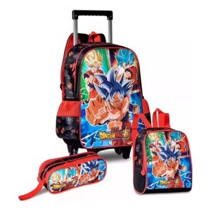 Kit Infantil Mochila com Rodas Desenho Exclusivo Dragon Ball
