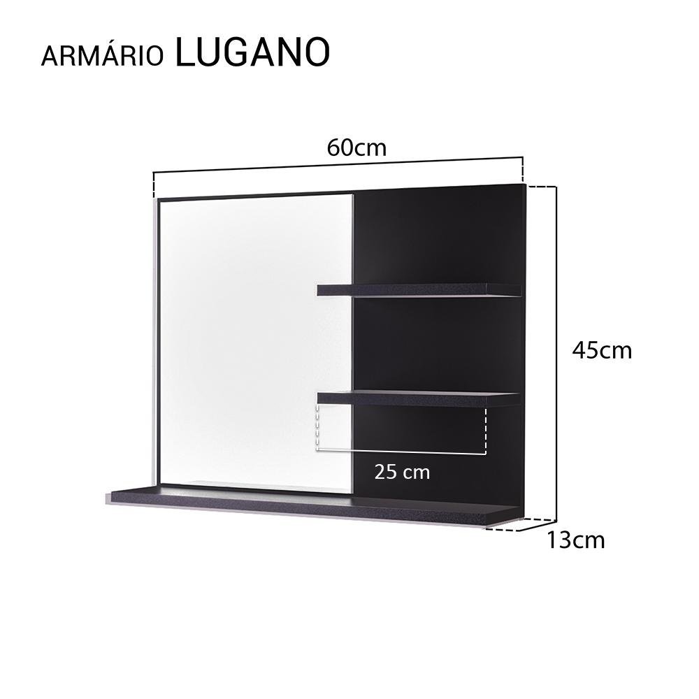 Espelho para Banheiro com Prateleiras Lugano Preto 60 x 45cm - 3