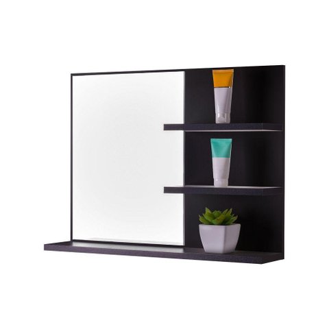 Espelho para Banheiro com Prateleiras Lugano Preto 60 x 45cm