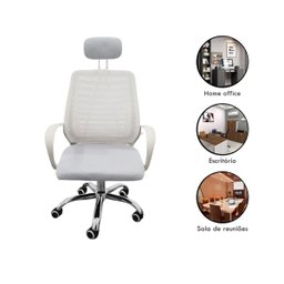 Kit 6 Cadeiras Escritório Diretor Mesh Encosto Cabeça Branco - 2