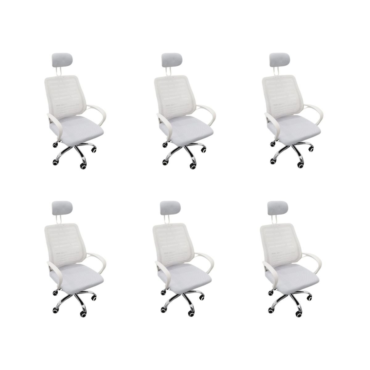 Kit 6 Cadeiras Escritório Diretor Mesh Encosto Cabeça Branco