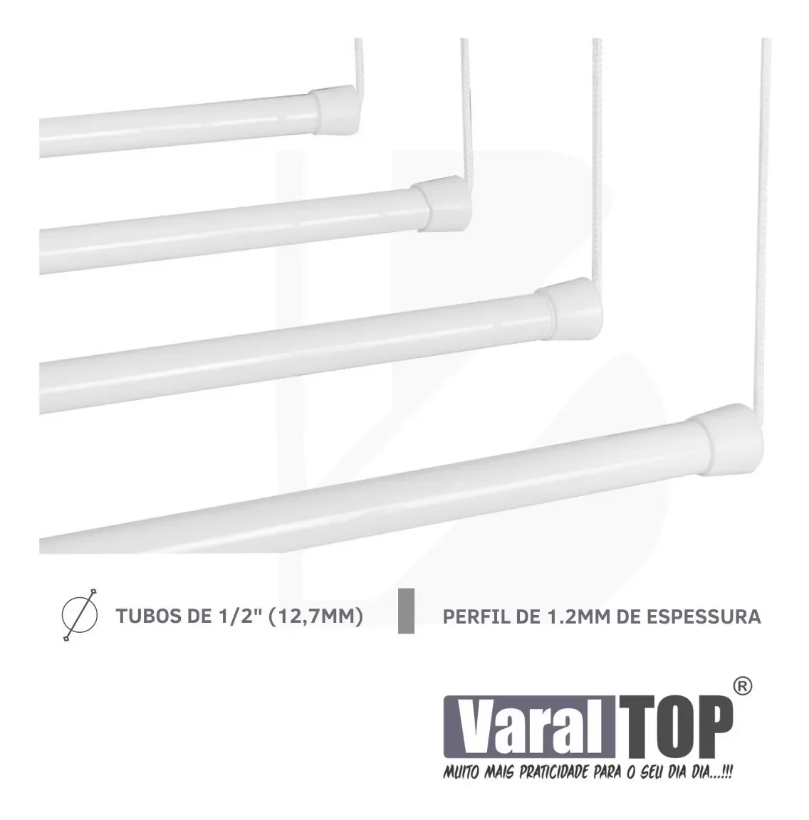 Varal De Teto Individual 150cm x 08 Varetas - Em Alumínio Branco - 6