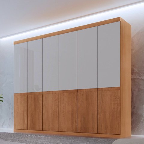 Guarda-Roupa Casal MDF com 6 Portas e 4 Gavetas Napoli Marrom/Marrome/Off White