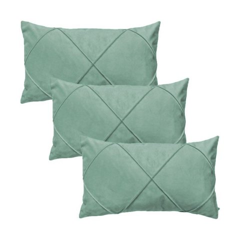 Kit 3 Capas para Almofada em Veludo Drapeada Retangular Cor:verde Menta