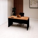 Ver imagem 1 de Mesa Escritório Plataforma 150cm 1 Cx de Tomada Pé Painel F5 Cor:nogal com Preto