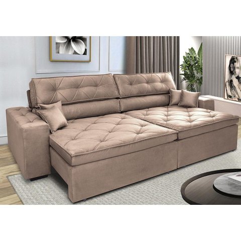 Sofá Retrátil e Reclinável 2.12M com Molas Cama Inbox Estilo Suede Velusoft Castor