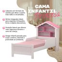 Ver imagem 3 de Cama Infantil Solteiro Princesa com Cabeceira Casinha Nichos e Proteção Lateral para Quarto Menina