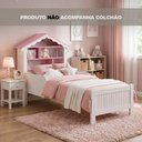 Ver imagem 2 de Cama Infantil Solteiro Princesa com Cabeceira Casinha Nichos e Proteção Lateral para Quarto Menina
