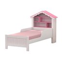 Ver imagem 1 de Cama Infantil Solteiro Princesa com Cabeceira Casinha Nichos e Proteção Lateral para Quarto Menina