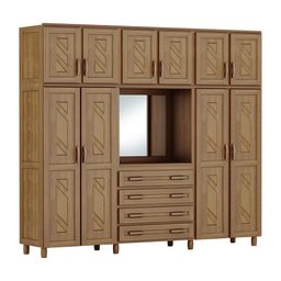 Guarda-Roupa Capelinha Casal Imbuia 10 Portas Espelho 4 Gavetas Maleiro Madeira Maciça de Pinus - Ca - 1