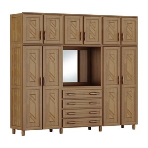 Guarda-Roupa Capelinha Casal Imbuia 10 Portas Espelho 4 Gavetas Maleiro Madeira Maciça de Pinus - Ca