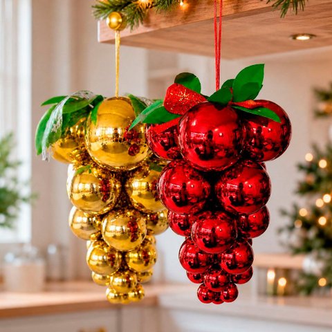 Enfeite Bolas Cacho de Uva Árvore de Natal 18x30cm Kit 2PÇS