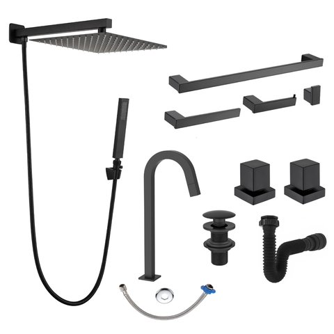 Kit Completo Banheiro Lavatório com Acessórios e Acabamentos para Registro Padrão Deca Preto Premium