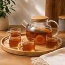 Ver imagem 7 de Kit Chaleira Vidro Infusor 4 Xicaras Bule Grande Cha Cafe Tampa Bambu Hermetica Coador Removivel Jar
