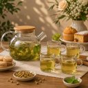 Ver imagem 4 de Kit Chaleira Vidro Infusor 4 Xicaras Bule Grande Cha Cafe Tampa Bambu Hermetica Coador Removivel Jar