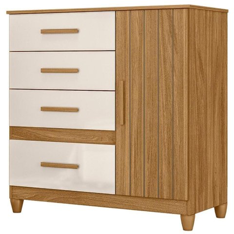 Cômoda para Quarto 98cm com 4 Gavetas Baco Freijo/off Z17 - Mpozenato