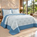 Ver imagem 1 de Colcha Cobre Leito King Veneza 300 Fios Bordado 3 Peças:Azul