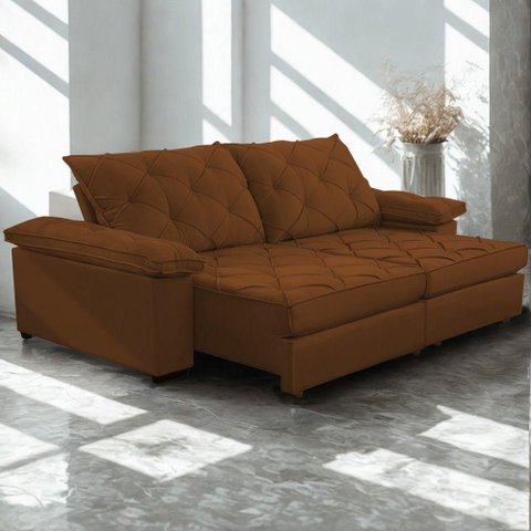 Sofá Retrátil e Reclinável 2,30m Clara | Conforto Premium e Design Elegante Terracota