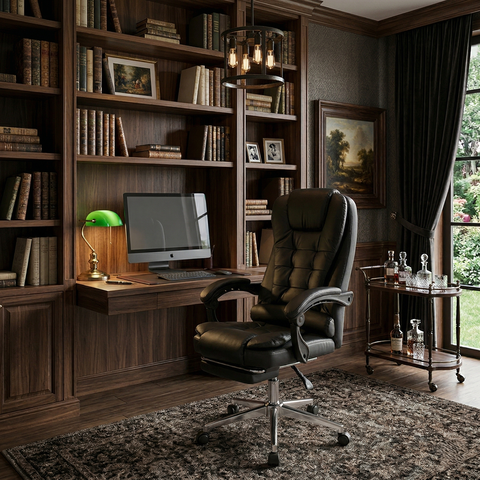 Cadeira para Escritório Presidente Estofada com Apoio para Pés