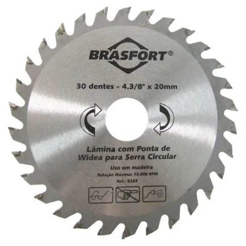 Serra Circular de Vídea com 30 Dentes 4.3/8"" X 20mm - 8253 - Brasfort Serra Circular de Vídea com 3