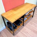 Ver imagem 2 de Sapateira Banco Sarrafeada Style Industrial de Ferro e Madeira Nozes e Preto