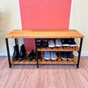 Ver imagem 1 de Sapateira Banco Sarrafeada Style Industrial de Ferro e Madeira Nozes e Preto