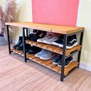 Ver imagem 5 de Sapateira Banco Sarrafeada Style Industrial de Ferro e Madeira Nozes e Preto