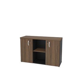 Armário Credenza Escritório Baixo Semiaberto Portas C/chave Netmobil - Nogal/preto - 5