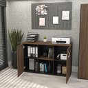Ver imagem 4 de Armário Credenza Escritório Baixo Semiaberto Portas C/chave Netmobil - Nogal/preto
