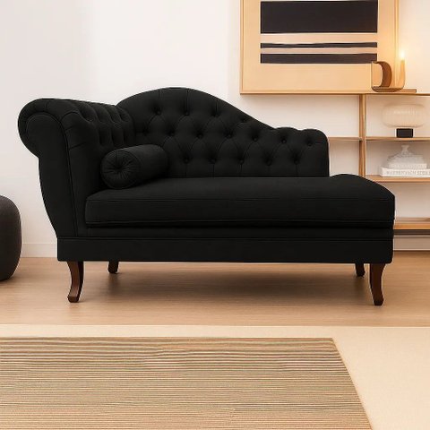 Recamier Divã Sofá 120cm Recepção Sala Larissa Suede:preto/liso