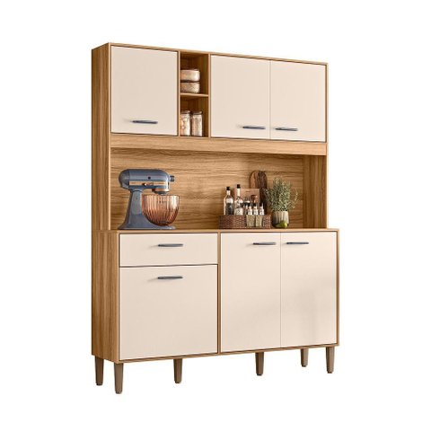 Cozinha Compacta Erva Doce 140 6 Portas 1 Gaveta Freijó/off White Cristal - Nicioli