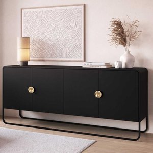 Buffet Sala Orgânico 180cm X 75cm C/ 4 Portas e Pés em Metal Cor:nero com Preto
