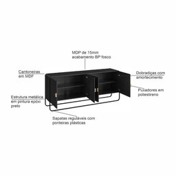 Buffet Sala Orgânico 180cm X 75cm C/ 4 Portas e Pés em Metal Cor:nero com Preto - 5 Buffet Sala Orgânico 180cm X 75cm C/ 4 Portas e Pés em Metal Cor:nero com Preto - 5