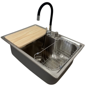 Kit Cuba Gourmet Cozinha Aço Inox 201 + Torneira + Acessórios + Tabua