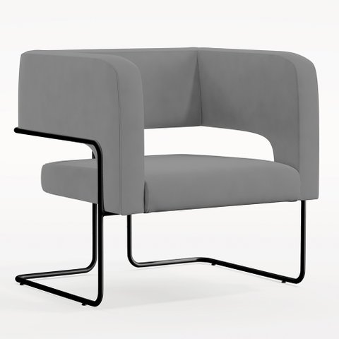 Poltrona Decorativa Scarlett D02 Base de Aço Preto Veludo Cinza B-317 - Lyam Decor
