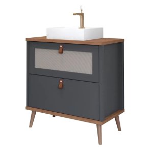 Armário Gabinete de Banheiro 80cm Mdf Titanium 1 Porta Gaveta C/ Cuba