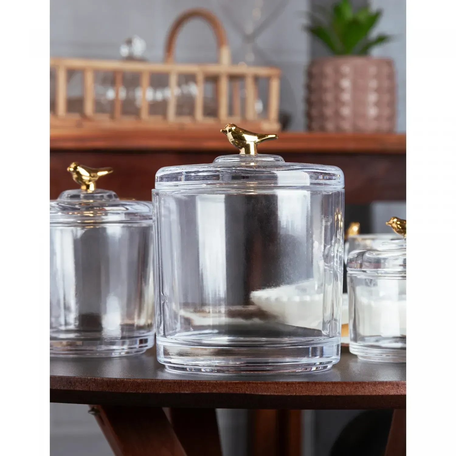 Ver imagem 4 de Kit com 4 Potes C Tampa Golden Bird 8,5cm Cristal Ecologico