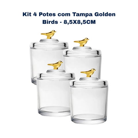 Kit com 4 Potes C Tampa Golden Bird 8,5cm Cristal Ecologico